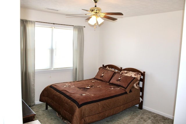 bedroom featuring carpet flooring and ceiling fan