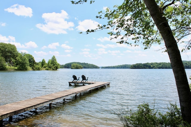 view of dock with a water view