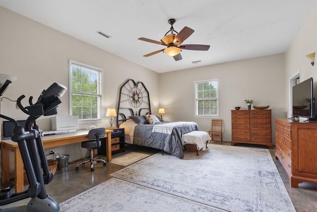 bedroom featuring ceiling fan