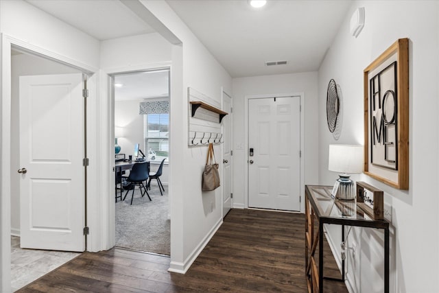 foyer entrance featuring dark hardwood / wood-style flooring