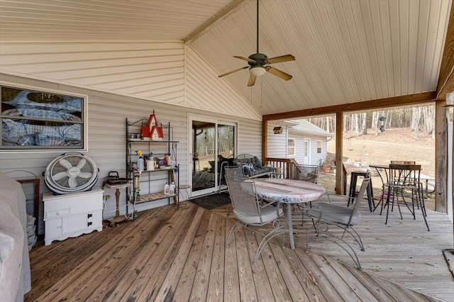 wooden terrace with ceiling fan