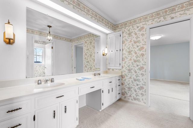 bathroom featuring vanity and ornamental molding