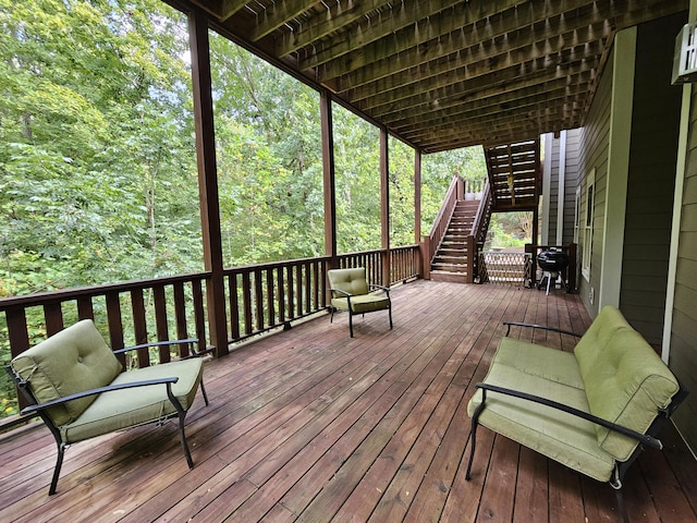 wooden terrace with grilling area