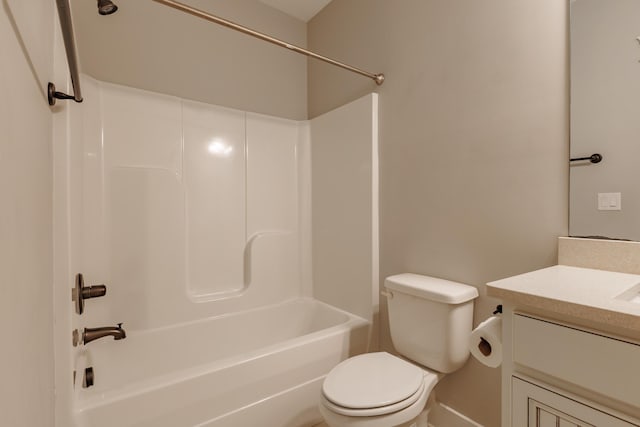 full bathroom with vanity, toilet, and washtub / shower combination