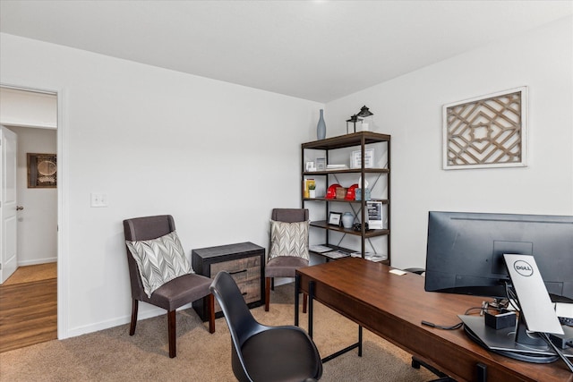 view of carpeted home office