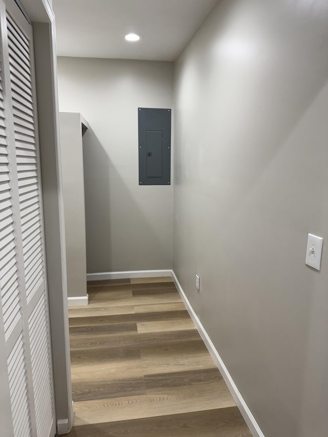 interior space featuring hardwood / wood-style floors and electric panel