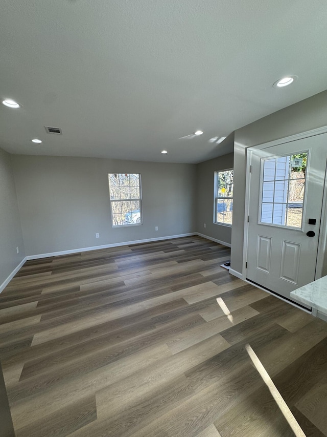 foyer featuring dark wood-type flooring and a healthy amount of sunlight