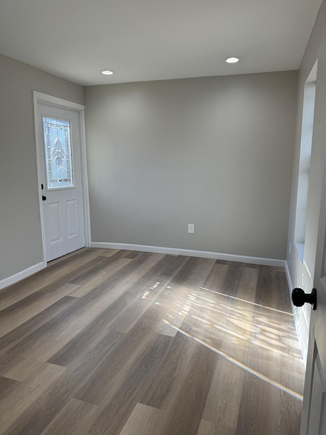 spare room featuring wood-type flooring