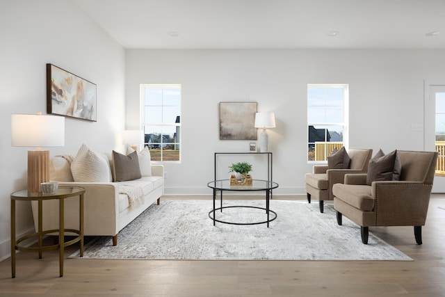 living room with light hardwood / wood-style floors