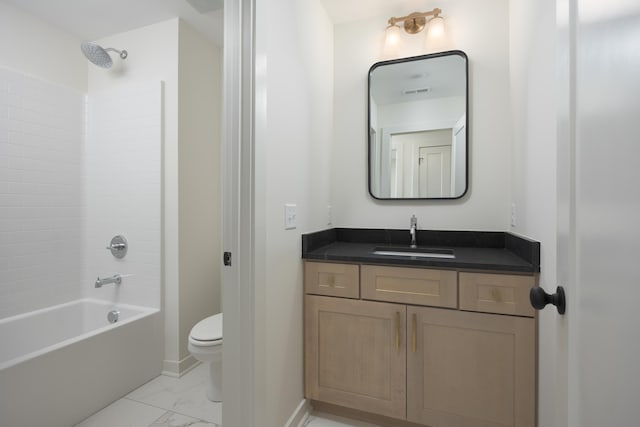 full bathroom featuring vanity, tub / shower combination, and toilet