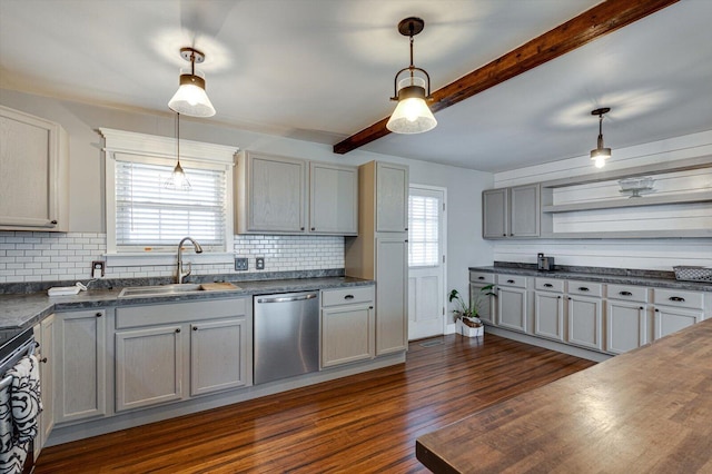 kitchen featuring sink, decorative light fixtures, and stainless steel dishwasher