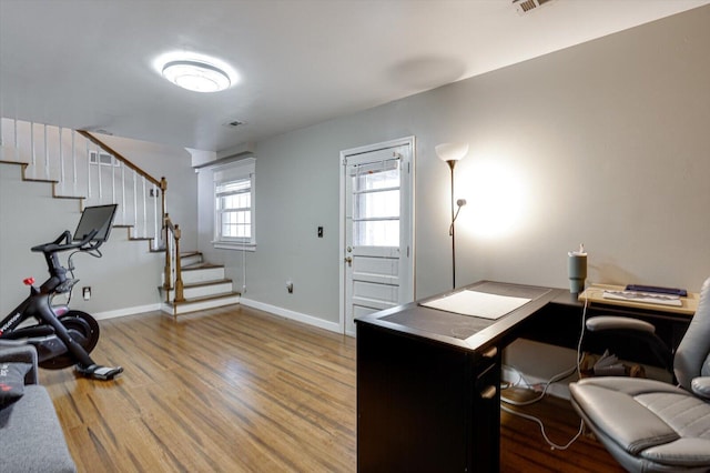 office space featuring hardwood / wood-style floors