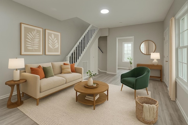 4807 14th Ave, Chattanooga, TN 37407 - living room featuring light wood-style flooring, baseboards, and stairway