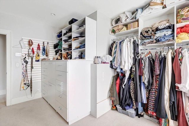 spacious closet with light carpet