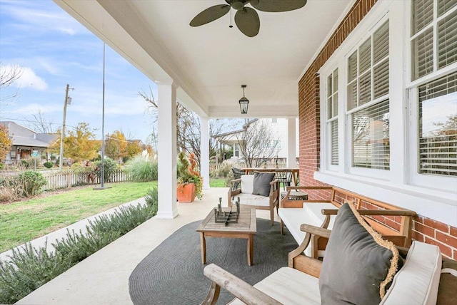 view of patio / terrace with an outdoor hangout area and ceiling fan