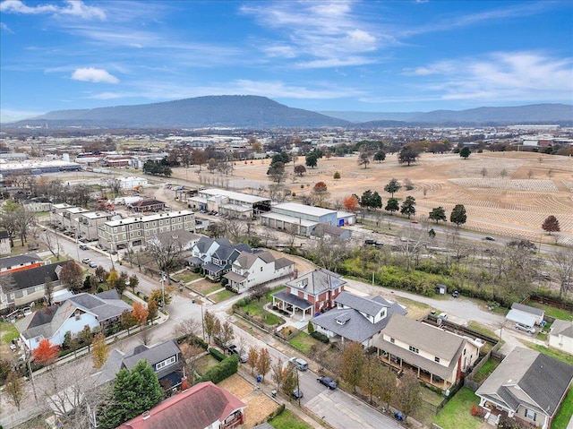 drone / aerial view featuring a mountain view