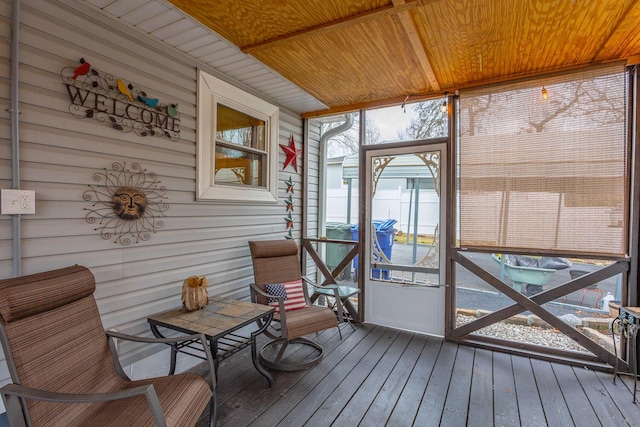 sunroom with wood ceiling