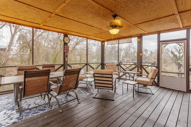 sunroom / solarium featuring wood ceiling