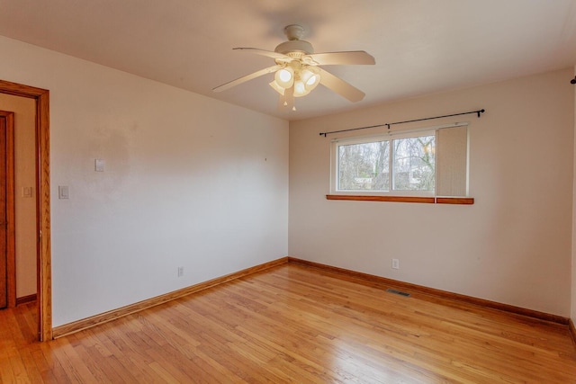 empty room featuring light hardwood / wood-style floors and ceiling fan