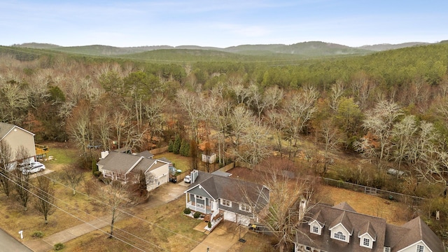 drone / aerial view featuring a mountain view