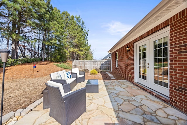 view of patio featuring an outdoor hangout area and french doors