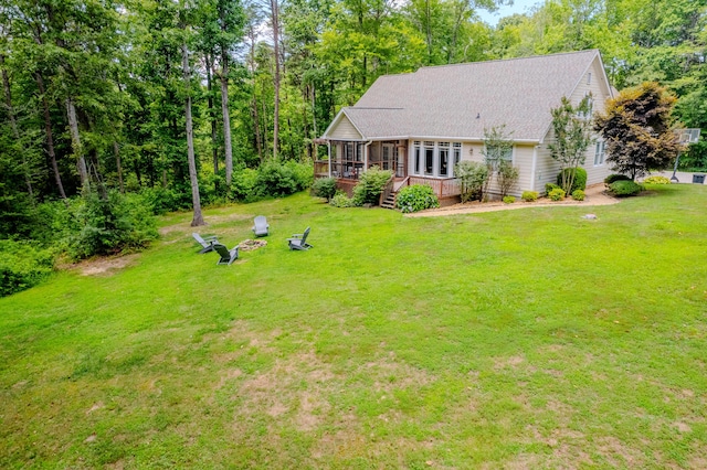 view of yard featuring a deck