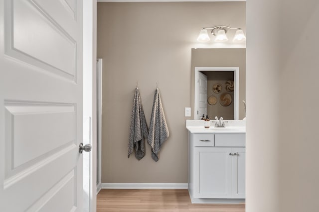 bathroom featuring vanity and wood-type flooring