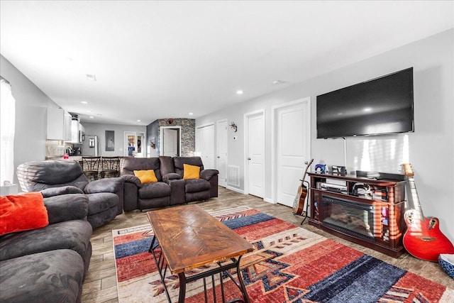 living room with hardwood / wood-style floors