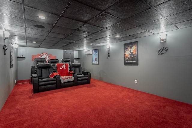 cinema with carpet and a drop ceiling