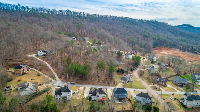 drone / aerial view featuring a mountain view