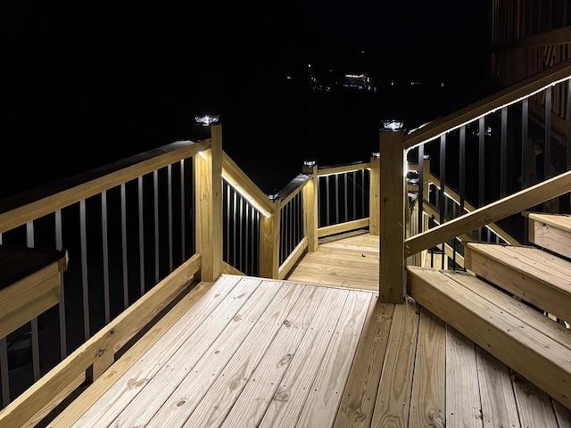 view of deck at night