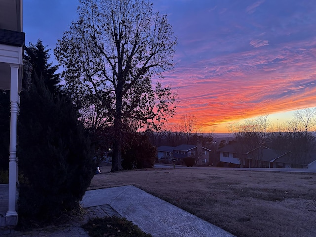 view of yard at dusk