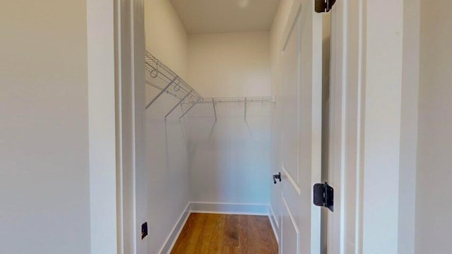 walk in closet with wood-type flooring