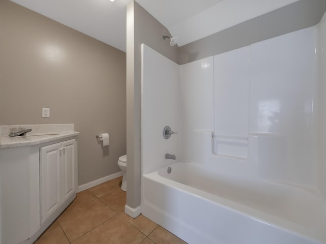 full bathroom featuring vanity,  shower combination, tile patterned floors, and toilet