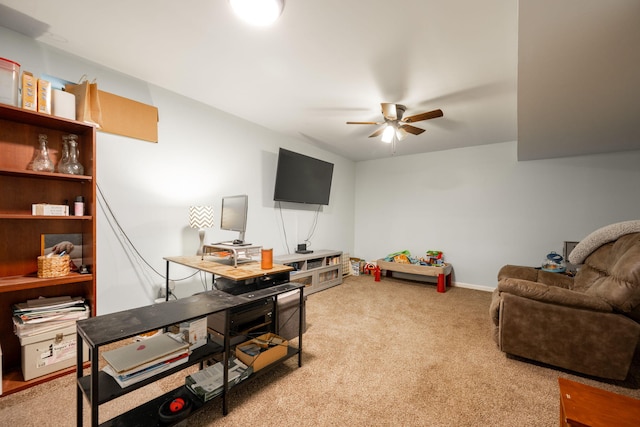 interior space with ceiling fan