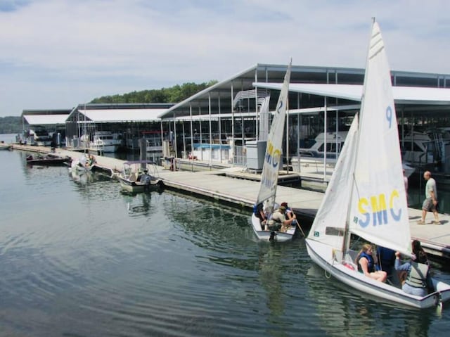 view of dock with a water view