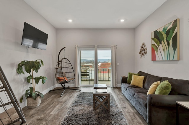 living room with hardwood / wood-style flooring