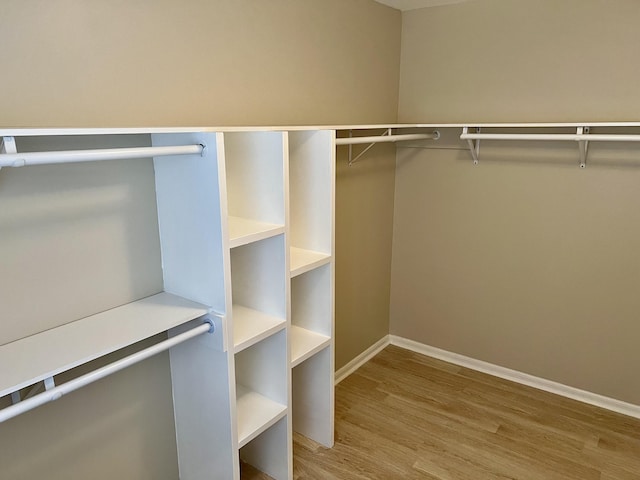 walk in closet with light wood-type flooring