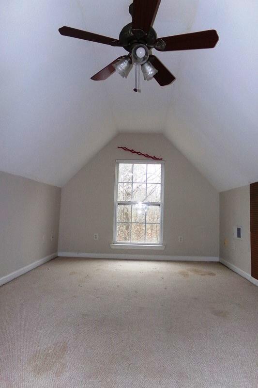 bonus room with vaulted ceiling and light carpet