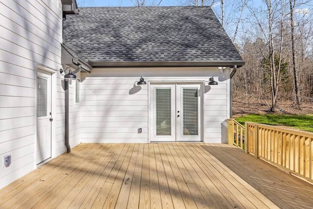 wooden terrace featuring french doors