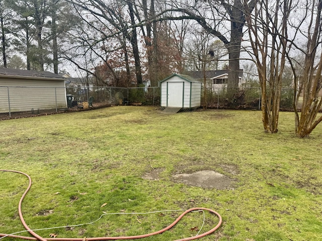 view of yard featuring a storage unit