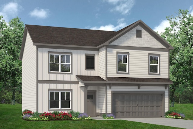 view of front facade featuring a garage and a front yard