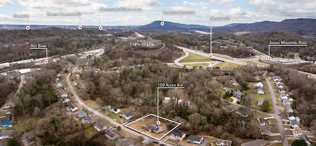 birds eye view of property featuring a mountain view