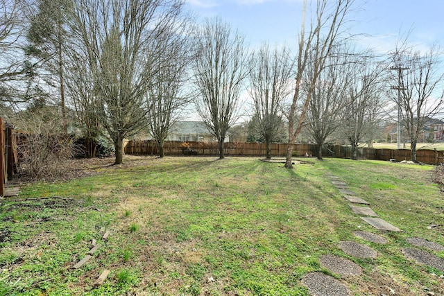 view of yard with a fenced backyard