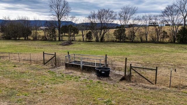 view of yard featuring a mountain view and a rural view