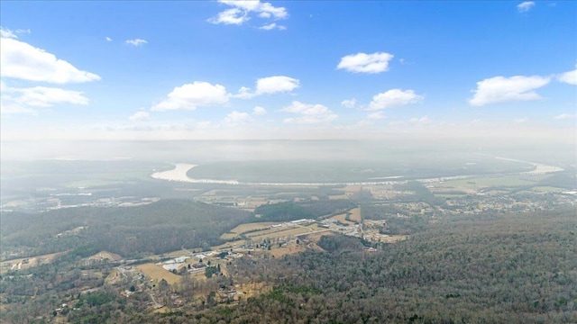 drone / aerial view featuring a forest view