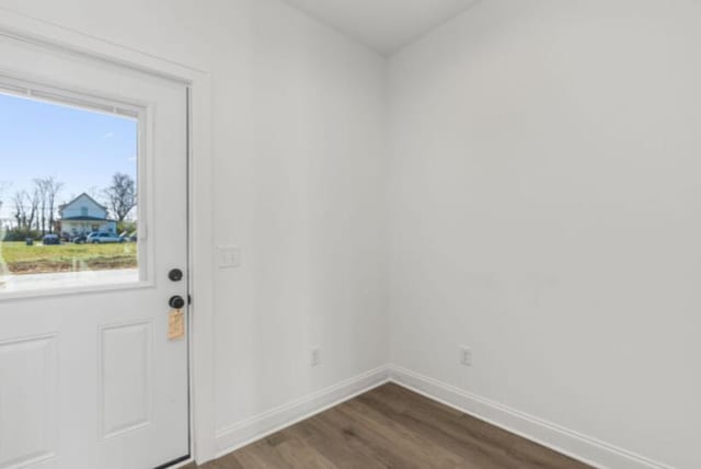 doorway with dark hardwood / wood-style floors