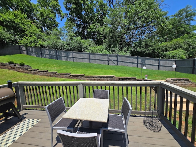 1609 Capanna Trl, Hixson, TN 37343 - wooden deck featuring outdoor dining area and a fenced backyard