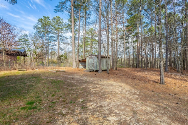 view of yard featuring a storage unit and an outdoor structure