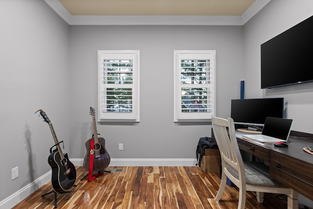 office space featuring wood-type flooring